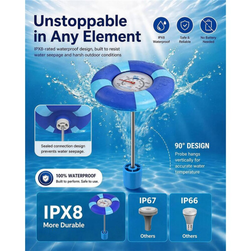 Floating Pool Thermometer Mechanical Water Temperature Gauge with String Suction Cup for Swimming Pool Spa Pond 1