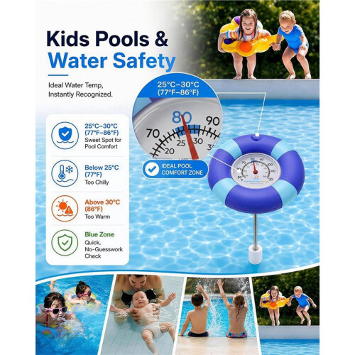 Floating Pool Thermometer Mechanical Water Temperature Gauge with String Suction Cup for Swimming Pool Spa Pond 2