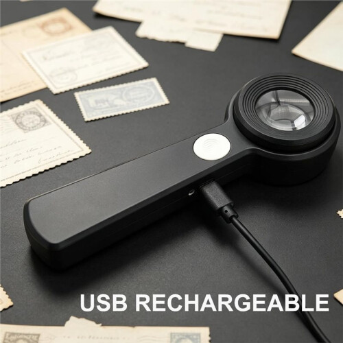 60X Handheld Rechargeable Loupe Magnifier,Magnifying Glass with Adjustable UV and LED Lights, Double-Layer Optical Len A 2