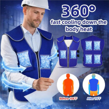 Gilet de Refroidissement avec 20 Packs de Glace, Gilet de Glace Ajustable pour Hommes et Femmes, Veste Réfléchissante pour Temps Chaud, Moteur