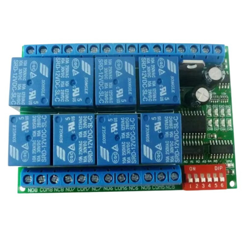 RS485 8-Channel 12V Relay Module - Modbus RTU Protocol Serial Remote Control  / PLC Control Board