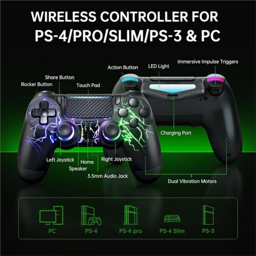 Wireless Controller for PS4 with Touch Pad,Hall Joystick,9 Lights&3.5MM Audio Jack,Game Controller for PS4/PS3/PS5 2