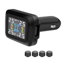 Car TPMS Cigarette Lighter Tire Pressure Monitoring System Alarm Tyre Air Meter Gauge Temperature Warning with 4 Sensor
