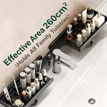 Adjustable over-Faucet Shelf Organizer, No Drill Foldable Sink Shelf with Drain Rack Black