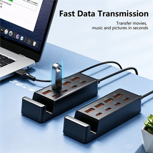 8  USB Hub Charging & Data Transfer Station with Phone Holder 4 USB 4 Type C PD Charge Data Sync 480Mbps for Laptop 2