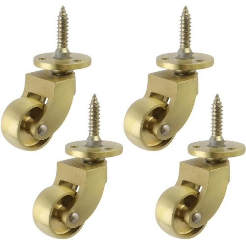 4-Piece Brass Threaded Stem Casters 360 Rotating Wheels for Furniture, Cabinets, Sofas, Chairs, Trolleys, Trunk Boxes 1