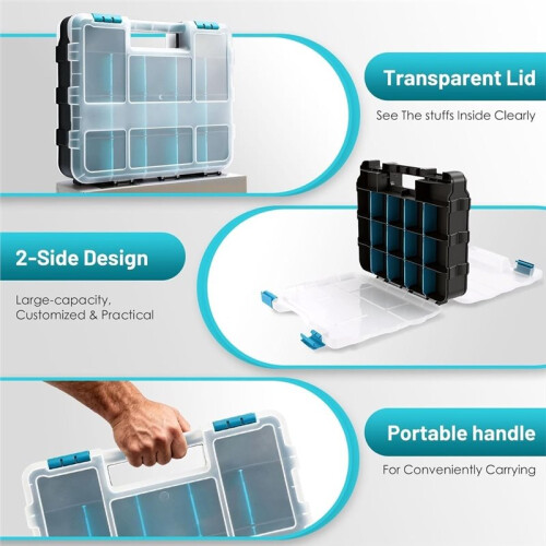 Parts Organizer Box, Tool Storage Organizer for Screws, Double-Sided, 34 Compartment (17+17), for Workshop and Garage 2