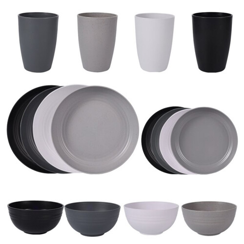Wheat Straw Dinnerware Set - 16-Piece Unbreakable Tableware for Family, Camping, Picnics - Bowls, Plates, Cups