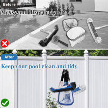Support D'Outils de Piscine 4 Pièces, Rack de Rangement pour Équipements de Nettoyage de Piscine avec Anneau Verrouillage pour Filet à Feuilles,