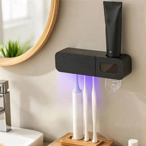 Intelligent 2-in-1 Toothbrush Disinfection Machine with Toothpaste Squeezer, Wall Mounted Drill-Free Bathroom Storage 1