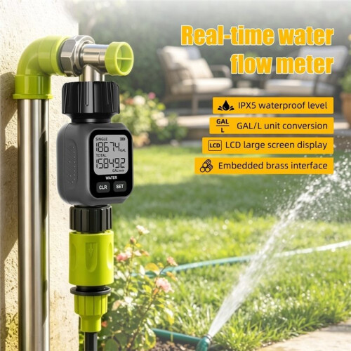 Tuinslang Waterstroommeter 4 Weergavemodi 3/4" Digitale Stroommeter Volumemeter IPX5 Waterdicht Irrigatie Stroommeter 2