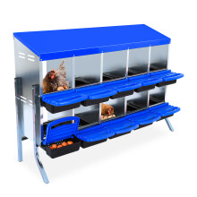 Niche pour poules en acier galvanisé, 10 compartiments avec pieds, bleu