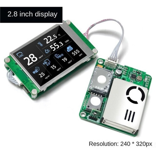 2.8 Inch Serial LCD Display Module Multi-in-One Air Quality Sensor CO2 PM2.0/PM10 HCHO VOC Temperature Humidity 1