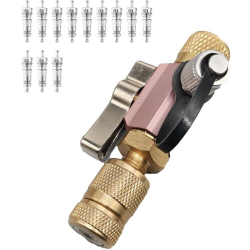 HVAC Valve Core Removal Tool with 12 Cores 1/4" Valve Core Remover - 5/16" System Connection for HVAC and AC System 1