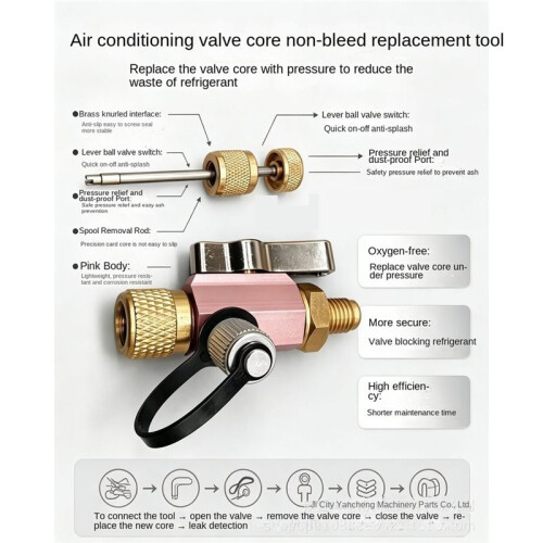 HVAC Valve Core Removal Tool with 12 Cores 1/4" Valve Core Remover - 5/16" System Connection for HVAC and AC System 2
