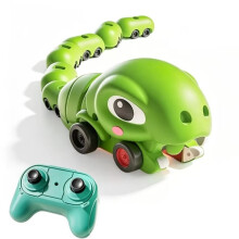 Remote-Controlled Greedy Snake Magnetic-Electric Dinosaur Eating Interactive Double-Person Battle Toy Car Green