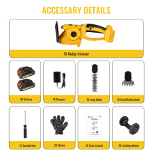 CONENTOOL Taille-haie 4 en 1 sans fil 21V, 20000 RPM, Lames 23 cm, Jaune, 2 Batteries