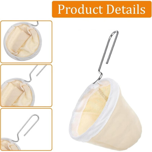 5 Wiederverwendbare Stoffkaffeefilter, Kaffeesiebtuch mit Edelstahlgriff, Kaffeesockenfilter 2