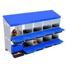 Niche pour poules en acier galvanisé, 10 compartiments, système à roulettes avec couvercle, Bleu