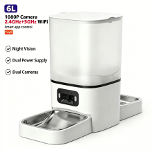 Distributeur automatique de nourriture pour animaux, 6L, double cuve en acier inoxydable, Wi-Fi Tuya avec caméra 1080P