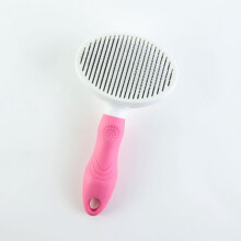 (Pink)Pet Hair Comb Push Plate Automatic Hair Removal Beauty Cleaning Round Head Comb