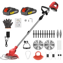CONENTOOL Coupe-bordure à batterie, 21V, 15000 tr/min, pliable avec tête réglable à 45 degrés, Lot de 2 batteries rouges