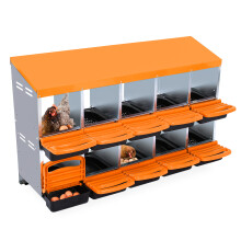 Niche pour poules en acier galvanisé, 10 compartiments, orange, sans pieds