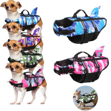 (Blue,XL)Dog Life Jacket Pet Safety Swimming Camouflage Shark Float Adjustable Buoyancy
