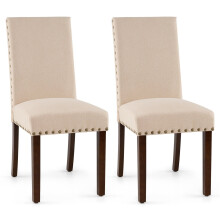 Esszimmerstühle, 2er-Set, beige gepolstert, Holzbeine