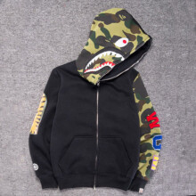 (Black,S)Bape Cabeza de Tiburón Mangas Largas Sudadera con Capucha Dibujos Animados Top Ropa Abrigo Moda Simple