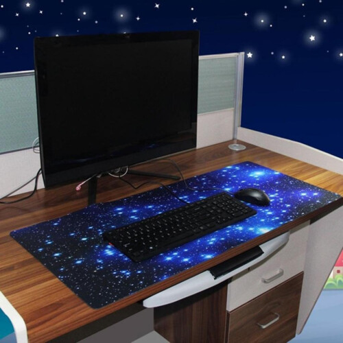 (Blue,L)Galaxy Pattern Antislip Laptop Computer Gaming Large Mouse Pad Keyboard Mat 1