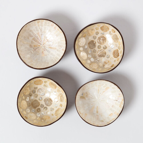 Homescapes Coconut Shell Bowls Set of 4 Coconut & Capiz Shell 2