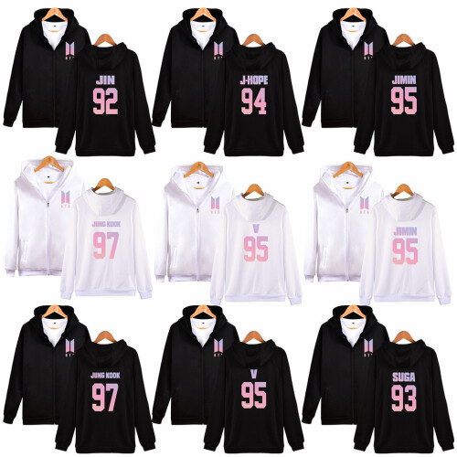 (V Black,M)Abrigo Sudadera con Capucha Manga Larga Estampado Bts Moda Regalos Ropa 1