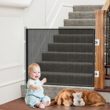 Barrière de sécurité rétractable pour animaux, 150x78cm, maille noire, pour chiens et chats