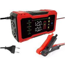 12V 10A Car Battery Charger - LCD Pulse Repair Charger for Cars, Motorcycles, Lead-Acid Batteries (EU Plug)