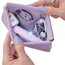 Sac à main à fermeture automatique, Mini en PU, Organisateur portable pour écouteurs, câbles de charge, pièces et rouge à lèvres