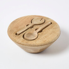 Mango Wood Serving Bowl & Cutlery Set