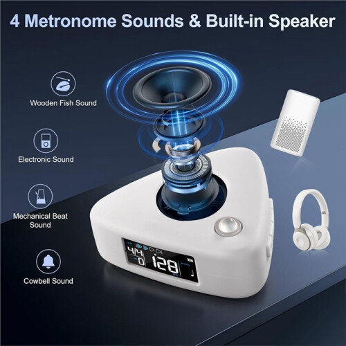 Digital Metronome Rechargeable for Piano, Guitar, Violin&All Instruments Wide Tempo 30-300 BPM , Timer Function White