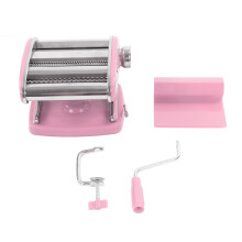 Manual Pasta Maker Machine, Pink, Stainless Steel, Suction Cup, 2 Knives, Noodle Press Roller