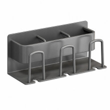 Toothbrush Holder Rack, Wall Mounted, Punch Free, Gray, 3 Cups, Space Saving, Bathroom Accessories