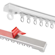 Selbstklebende Decken-Vorhangschiene 50cm mit 5 Rollen und 2 Endkappen, PVC + Edelstahl, Bohrfreie Montage