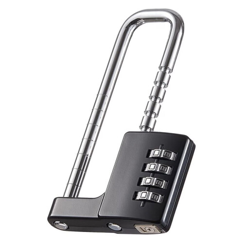 Stainless Steel Combination Padlock, Black, 4-Digit Code, Long Shackle, Gym Locker Lock