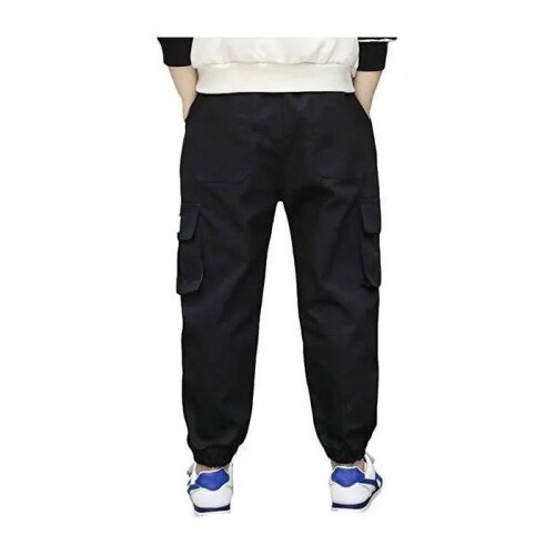 (110cm) Boys' Cargo Pants, Elastic Waist, Jogging Trousers, Ages 4-12, Black 1