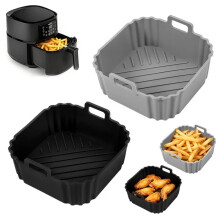 2-Pack Silicone Air Fryer Mold 2L with Handle, Reusable for Deep Fryers, Ovens & Grills