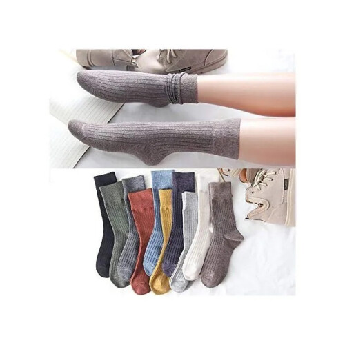 Women's Cotton Socks 10 Pairs, Solid Colors, Size 34-40, Breathable, Comfortable for Fall Winter 1
