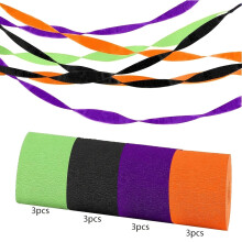 24pcs Orange, Green, Purple And Black Four-Color Crepe Paper Set, Suitable for Birthday Party, Halloween, Thanksgiving,