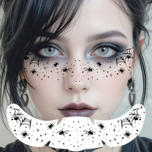 2 Sheet Realistic Temporary Face Tattoos Suitable for Face - Spider & Spiderweb, Freckles, Witch, Vampire, Zombie