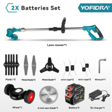 YOFIDRA Débroussailleuse électrique, 1500W, 12000RPM, télescopique 100-135cm, lot de 2 batteries