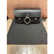 Sac à bandoulière pour femme, style designer avec ailes et double chaîne, Noir