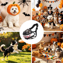 Halloween Dog Muzzle Latex Scary Beast Mouth Mask with Movable Teeth for Pet Cosplay S